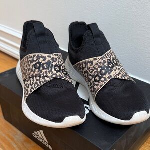 Adidas Women's Black and Leopard Print Slip-On Sneakers